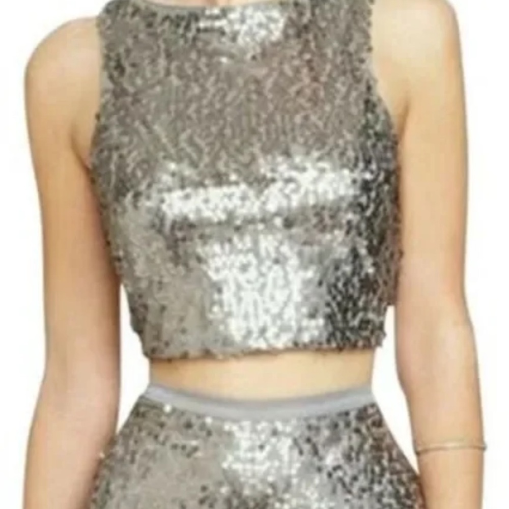 Express Glittering Silver Sequin Top